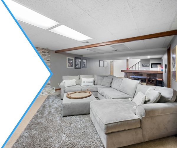 refinished and restored basement