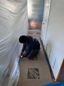 Air sealing home prior to bathroom remodel demo work